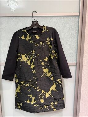 Twin-Set Black Floral Appliqué Dress with Olive Base
